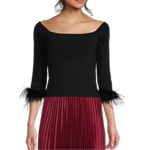 Lucy Paris off shoulder feather trim top